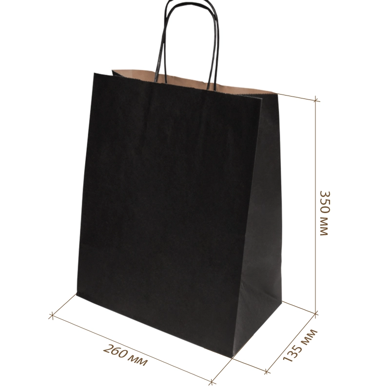 товар Черный пакет с кручеными ручками (крафтовое дно), 260*140*350 мм CKPK026